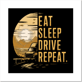 Truck Driver Sunset Eat Sleep Drive Repeat Vintage T-Shirt Posters and Art